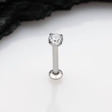 Detail View 1 of Prong Set Gem Top Threadless Push-In Steel Labret-Clear Gem